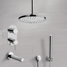 Tub and Shower Faucet Set with Handheld and Ceiling Rain Shower Head